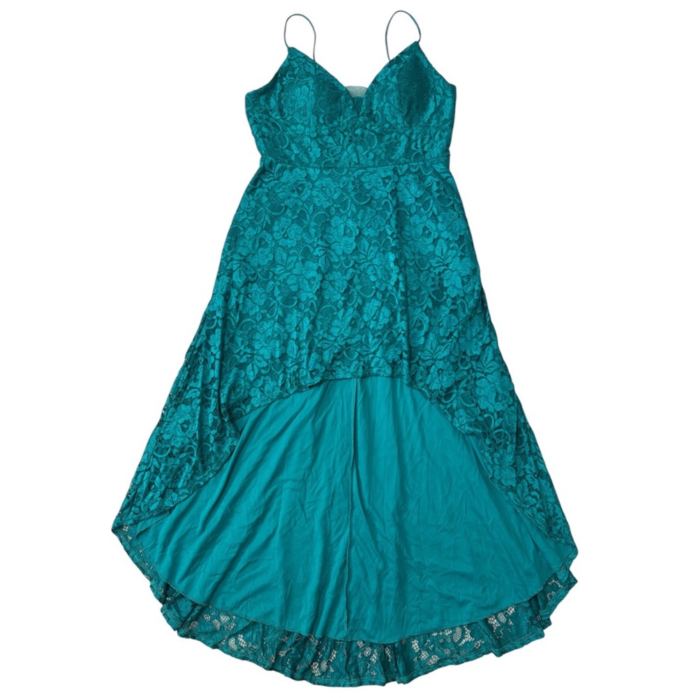 David’s Bridal High Low Dress Lace Jade Green Bridesmaid Prom Size 18 - Picture 3 of 16